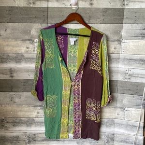 SOFT SURROUNDINGS BATIK RAYON BOHO KIMONO TOP WOMEN’S MEDIUM